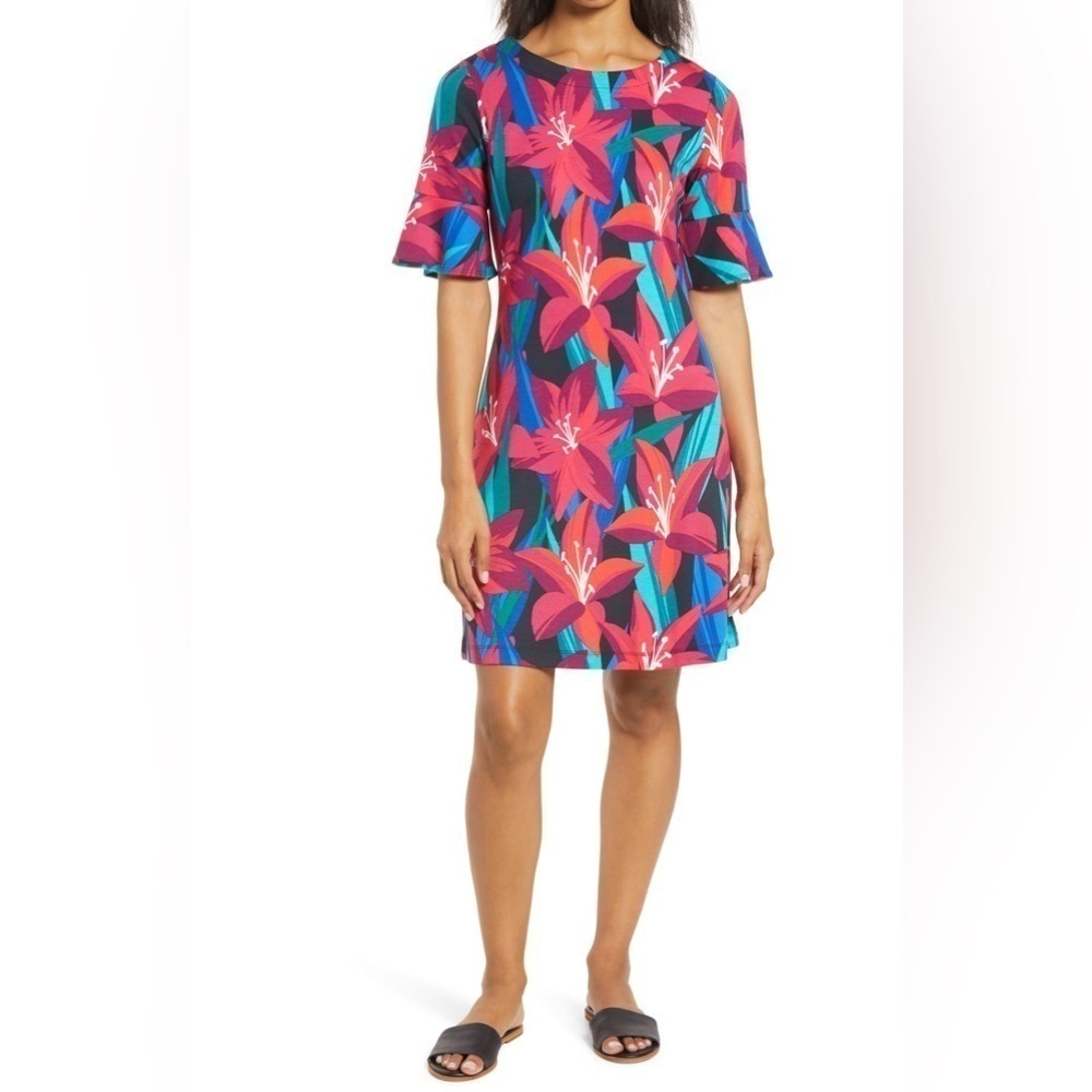 Tommy Bahama Women's Petal Perfect Short Sleeve Dress size S exposed zipper